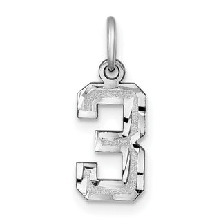 14k White Gold Casted Small Diamond-Cut Number 3 Charm