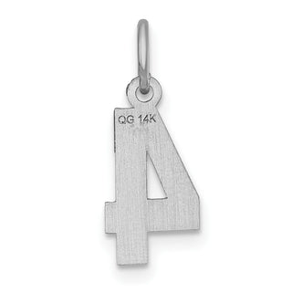 14k White Gold Casted Small Diamond-Cut Number 4 Charm