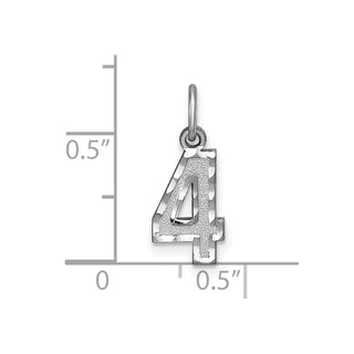 14k White Gold Casted Small Diamond-Cut Number 4 Charm