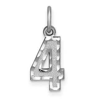 14k White Gold Casted Small Diamond-Cut Number 4 Charm