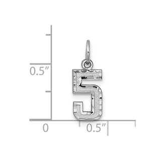 14k White Gold Casted Small Diamond-Cut Number 5 Charm