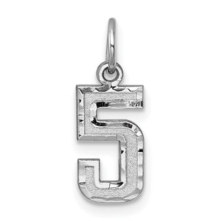 14k White Gold Casted Small Diamond-Cut Number 5 Charm