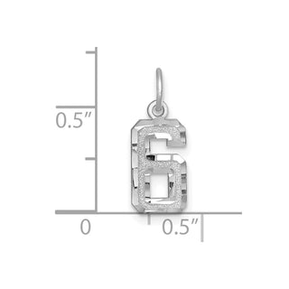 14k White Gold Casted Small Diamond-Cut Number 6 Charm