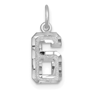 14k White Gold Casted Small Diamond-Cut Number 6 Charm