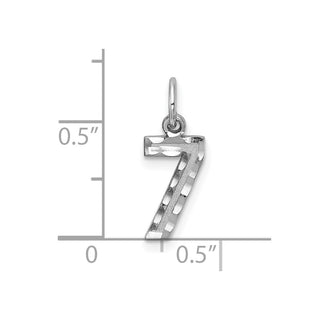 14k White Gold Casted Small Diamond-Cut Number 7 Charm