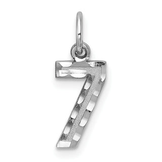14k White Gold Casted Small Diamond-Cut Number 7 Charm