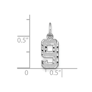 14k White Gold Casted Small Diamond-Cut Number 9 Charm