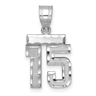 14K White Gold Small Diamond-cut Number 15 Charm