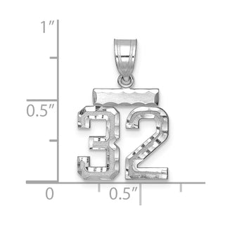 14K White Gold Small Diamond-cut Number 32 Charm