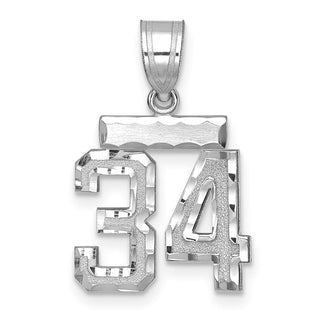 14K White Gold Small Diamond-cut Number 34 Charm