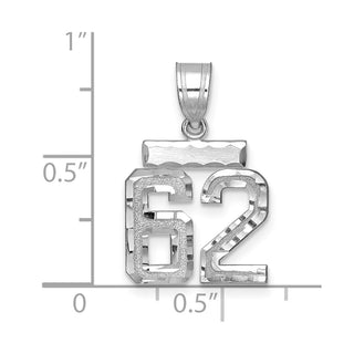 14K White Gold Small Diamond-cut Number 62 Charm