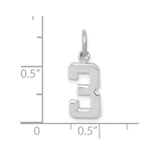 14k White Gold Small Polished Number 3 Charm