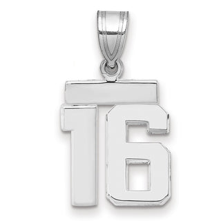14k White Gold Small Polished Number 16 Charm