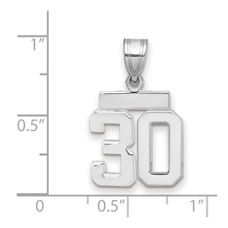 14k White Gold Small Polished Number 30 Pendant