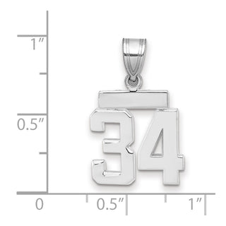 14k White Gold Small Polished Number 34 Pendant