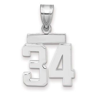 14k White Gold Small Polished Number 34 Pendant