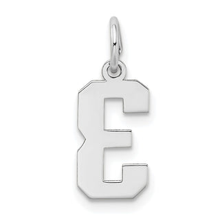 14K White Gold Small Satin Number 3 Charm
