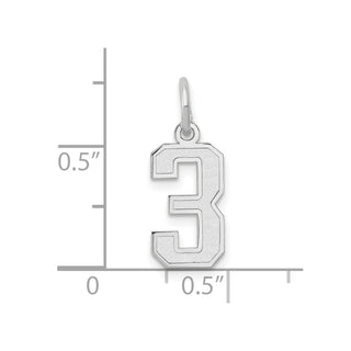14K White Gold Small Satin Number 3 Charm