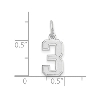 14K White Gold Small Satin Number 3 Charm