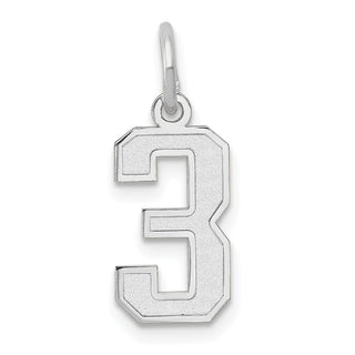 14K White Gold Small Satin Number 3 Charm
