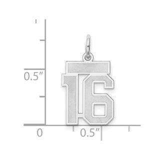 14k White Gold Small Satin Number 16 Charm