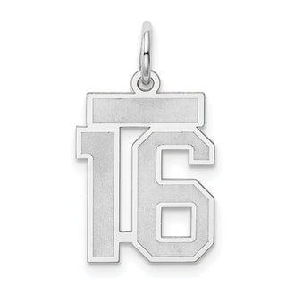 14k White Gold Small Satin Number 16 Charm
