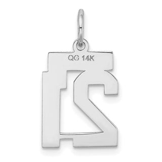 14k White Gold Small Satin Number 21 Charm