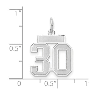 14k White Gold Small Satin Number 30 Charm