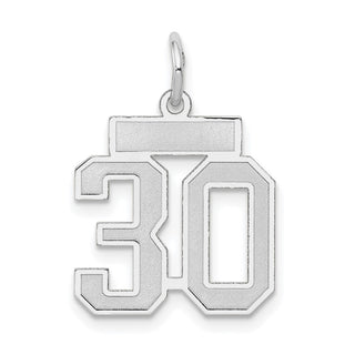 14k White Gold Small Satin Number 30 Charm