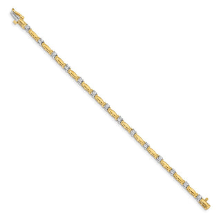 14k Two-tone Gold A Diamond Bar Link Tennis Bracelet