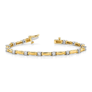 14k Two-tone Gold AA Diamond Bar Link Tennis Bracelet
