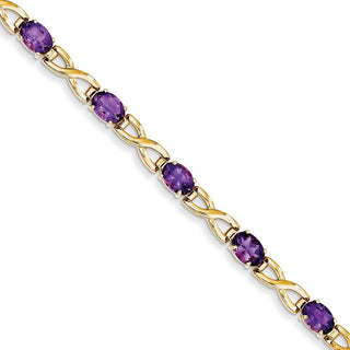 7" 14k Yellow Gold 7x5mm Oval Amethyst Bracelet X951AM