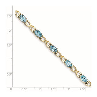 7" 14k Yellow Gold 7x5mm Oval Blue Topaz Bracelet X951BT