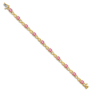 7" 14k Yellow Gold 7x5mm Oval Pink Tourmaline Bracelet X951PT