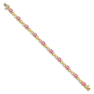 7" 14k Yellow Gold 7x5mm Oval Pink Tourmaline Bracelet X951PT