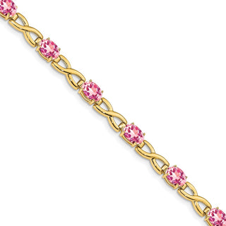 7" 14k Yellow Gold 7x5mm Oval Pink Tourmaline Bracelet X951PT