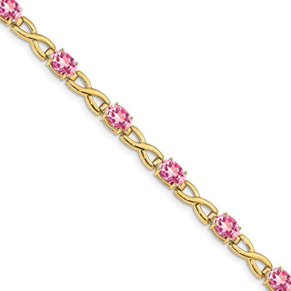 7" 14k Yellow Gold 7x5mm Oval Pink Tourmaline Bracelet X951PT