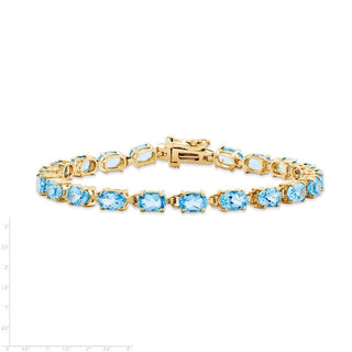7" 14k Yellow Gold 6x4mm Oval Blue Topaz Bracelet X960BT