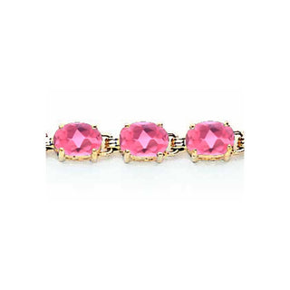7" 14K Yellow Gold 6x4mm Oval Pink Tourmaline bracelet