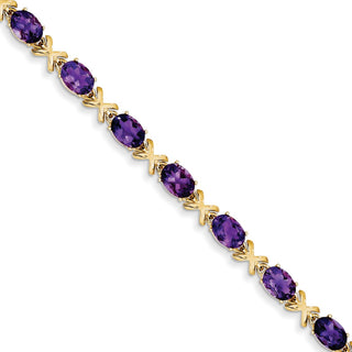 7" 14k Yellow Gold 7x5mm Oval Amethyst Bracelet X962AM