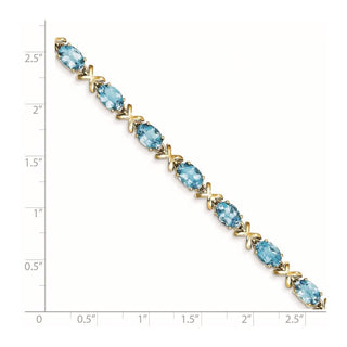 7" 14k Yellow Gold 7x5mm Oval Blue Topaz Bracelet X962BT