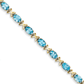 7" 14k Yellow Gold 7x5mm Oval Blue Topaz Bracelet X962BT