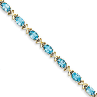 7" 14k Yellow Gold 7x5mm Oval Blue Topaz Bracelet X962BT