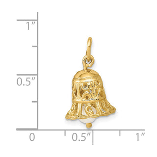 14K Yellow Gold 3D Wedding Bell w/ Fresh Water Cultured Pearl Charm