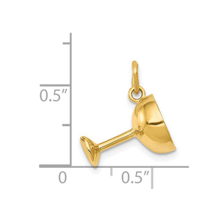 14k Yellow Gold 3D Champagne Glass Charm