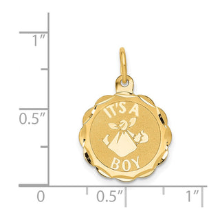 14k Yellow Gold Polished ITS A BOY Scalloped Disc Charm