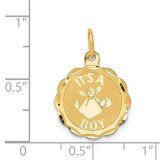 14k Yellow Gold Polished ITS A BOY Scalloped Disc Charm