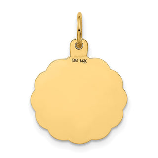 14k Yellow Gold Polished ITS A GIRL Scalloped Disc Charm