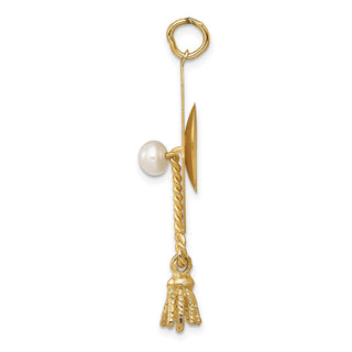 14K Yellow Gold Graduation Cap with Freshwater Cultured Pearl Charm