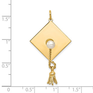 14K Yellow Gold Graduation Cap with Freshwater Cultured Pearl Charm